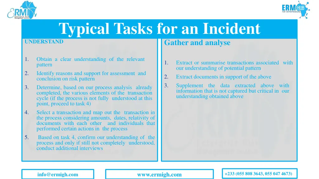 typical tasks for an incident understand