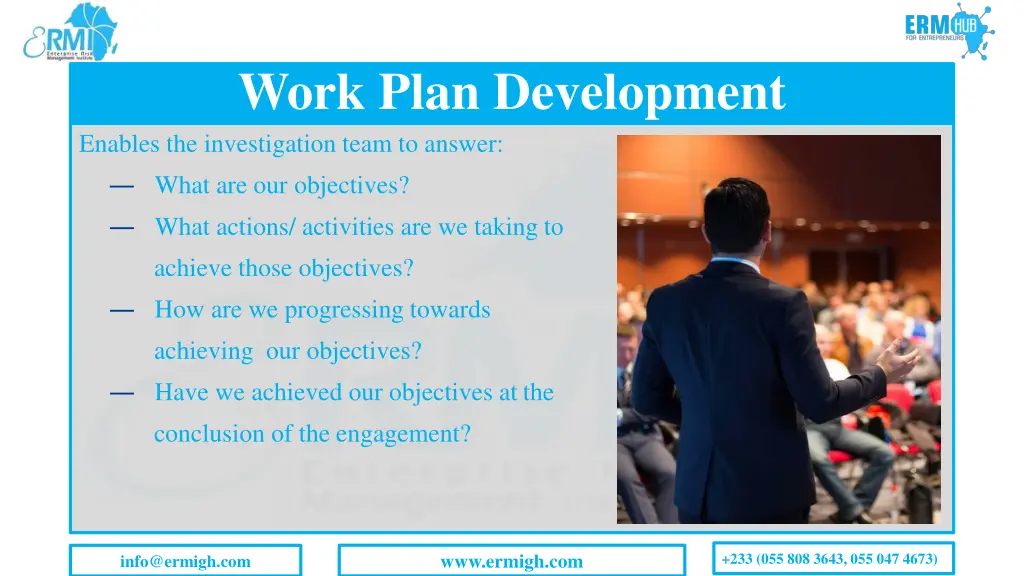 work plan development enables the investigation