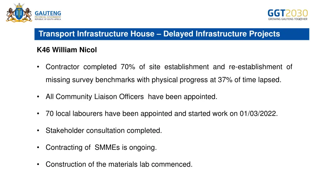 transport infrastructure house delayed 1