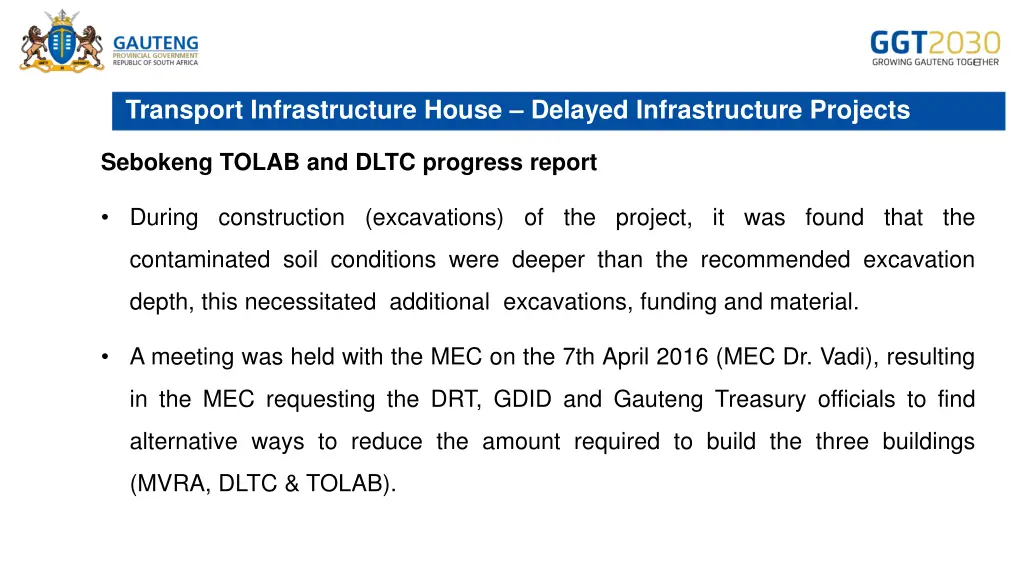 transport infrastructure house delayed 10