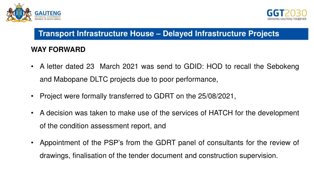 transport infrastructure house delayed 16