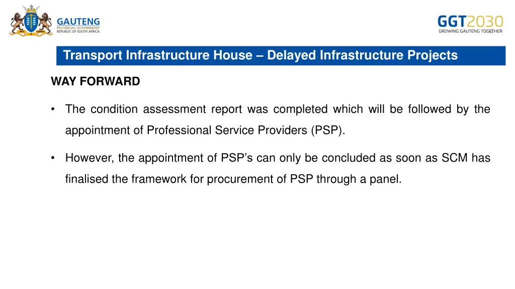 transport infrastructure house delayed 17