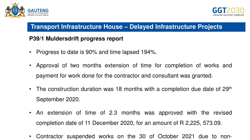 transport infrastructure house delayed 3