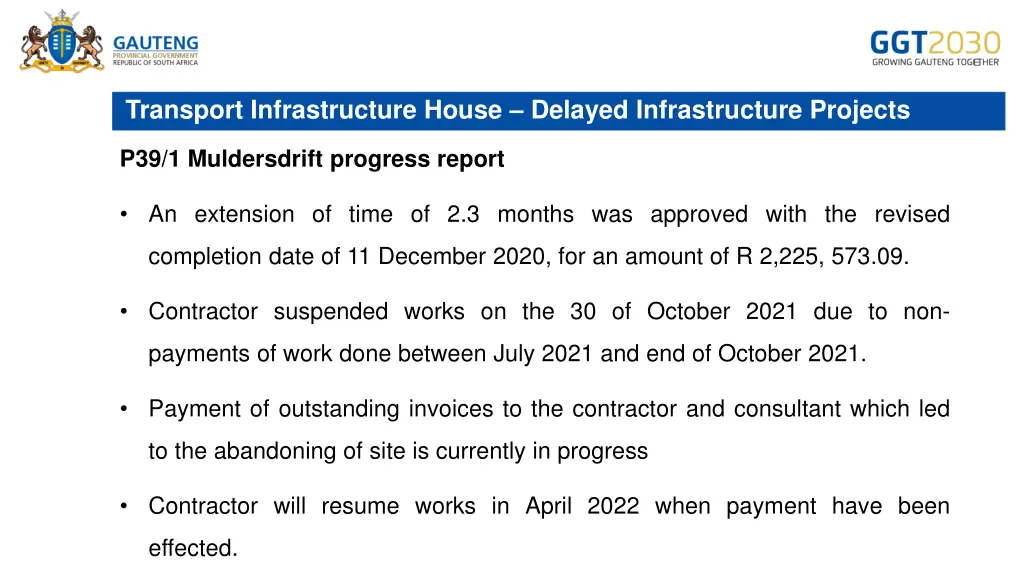 transport infrastructure house delayed 4