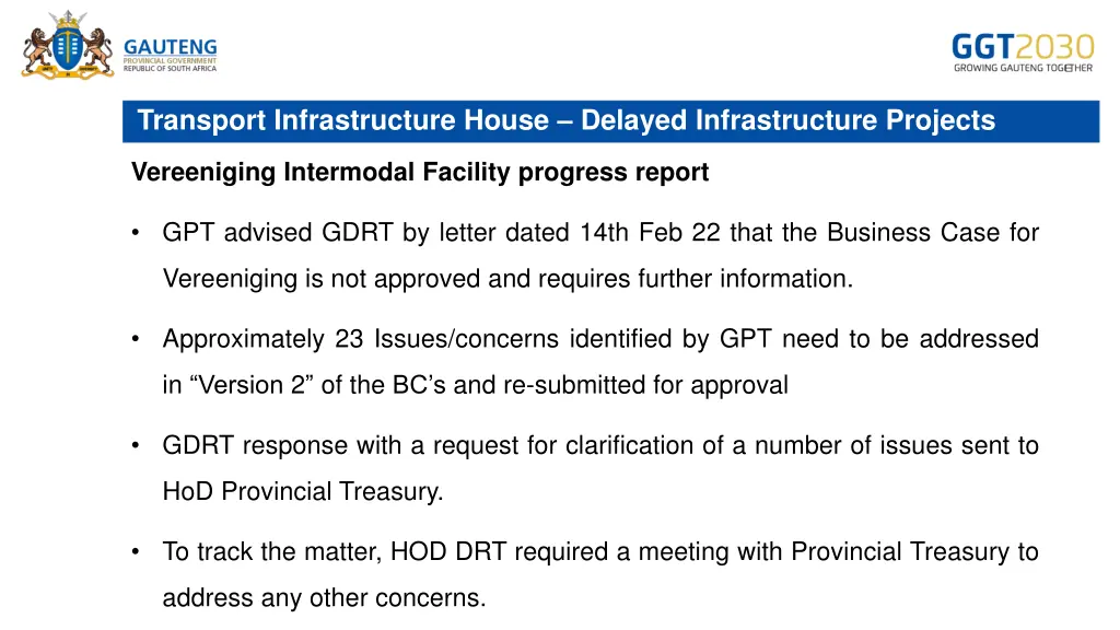 transport infrastructure house delayed 5