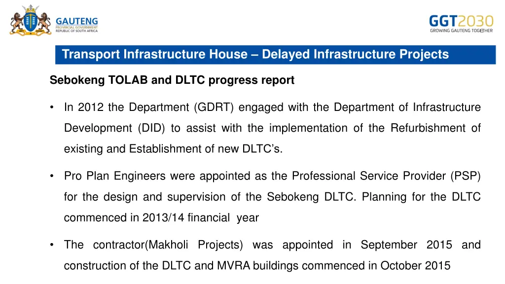 transport infrastructure house delayed 9