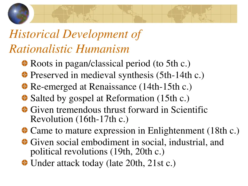 historical development of rationalistic humanism