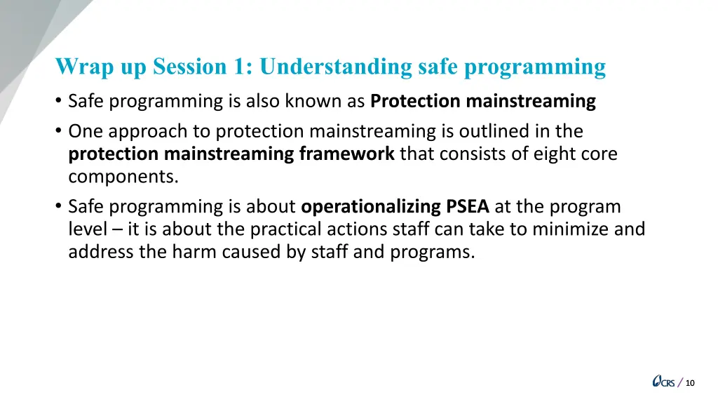 wrap up session 1 understanding safe programming