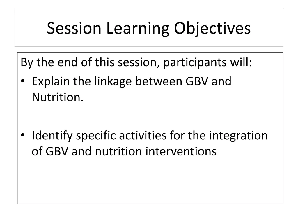 session learning objectives