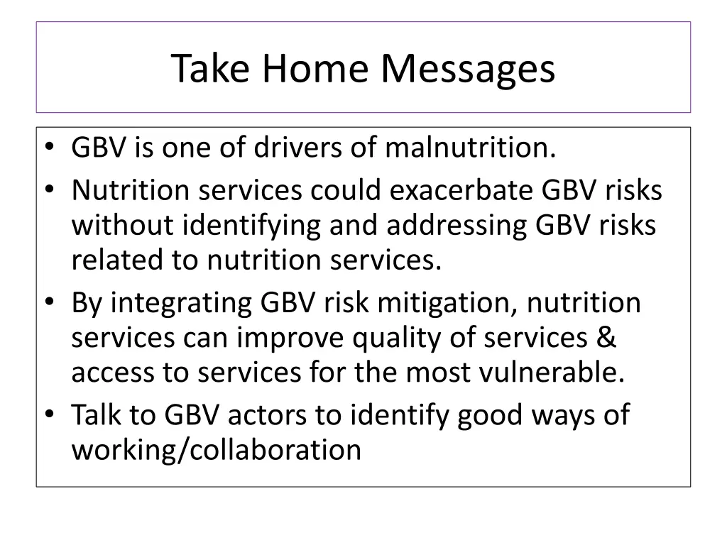 take home messages