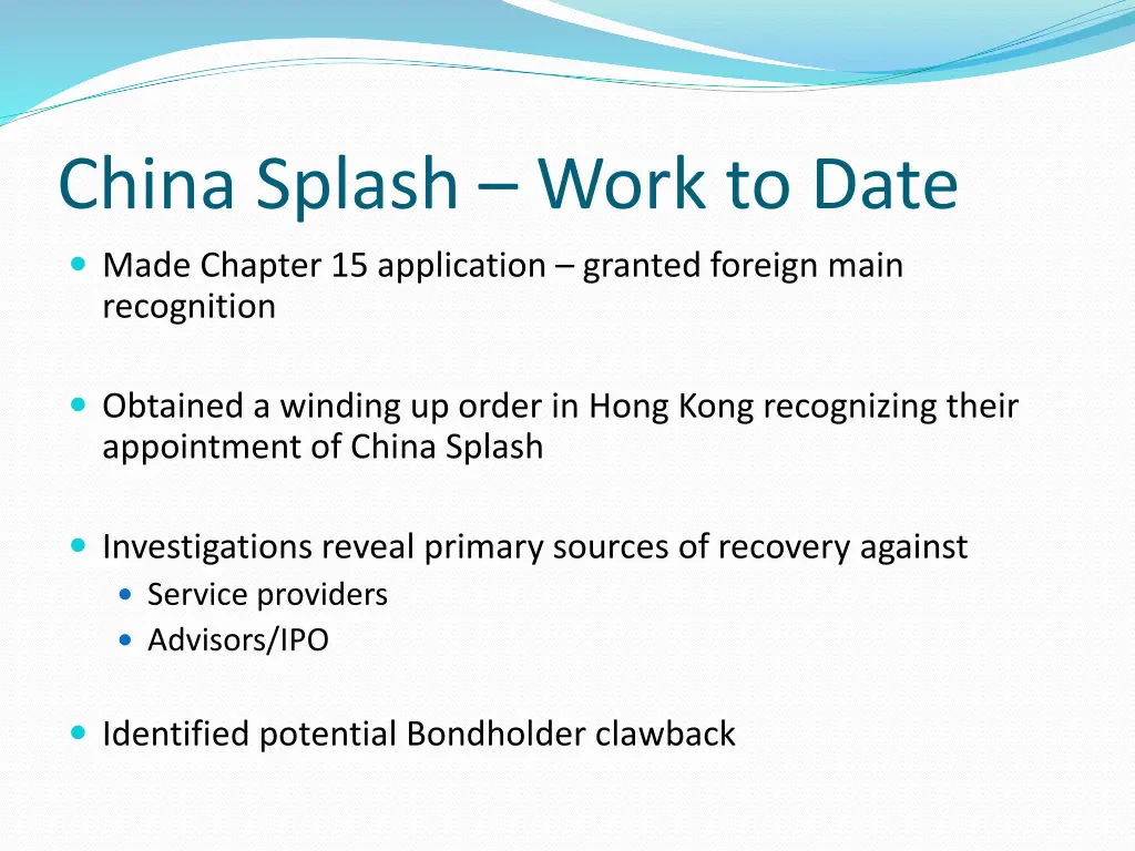 china splash work to date