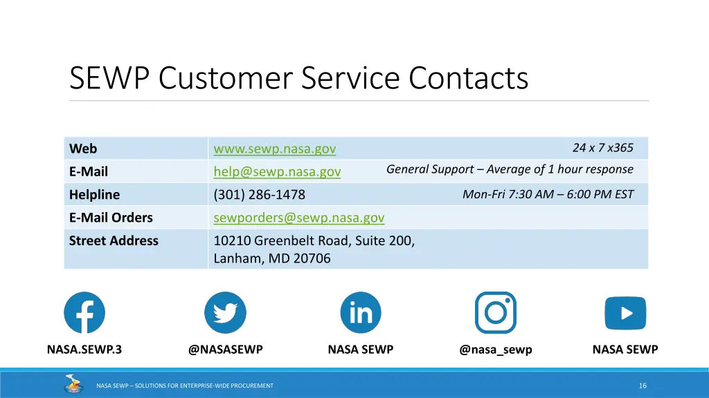 sewp customer service contacts