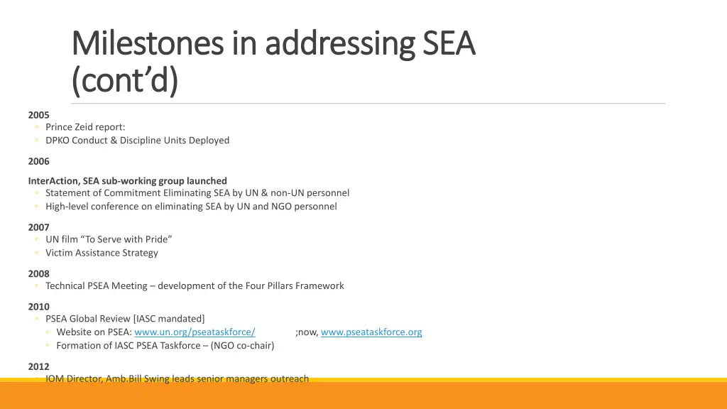 milestones in addressing sea milestones 1