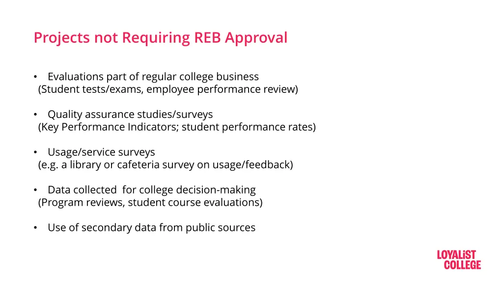 projects not requiring reb approval