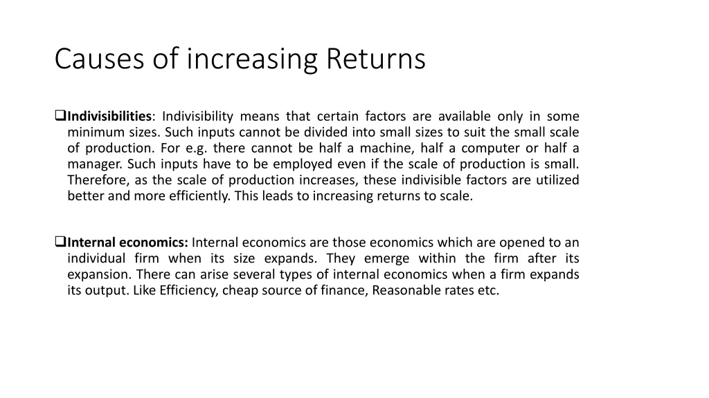 causes of increasing returns