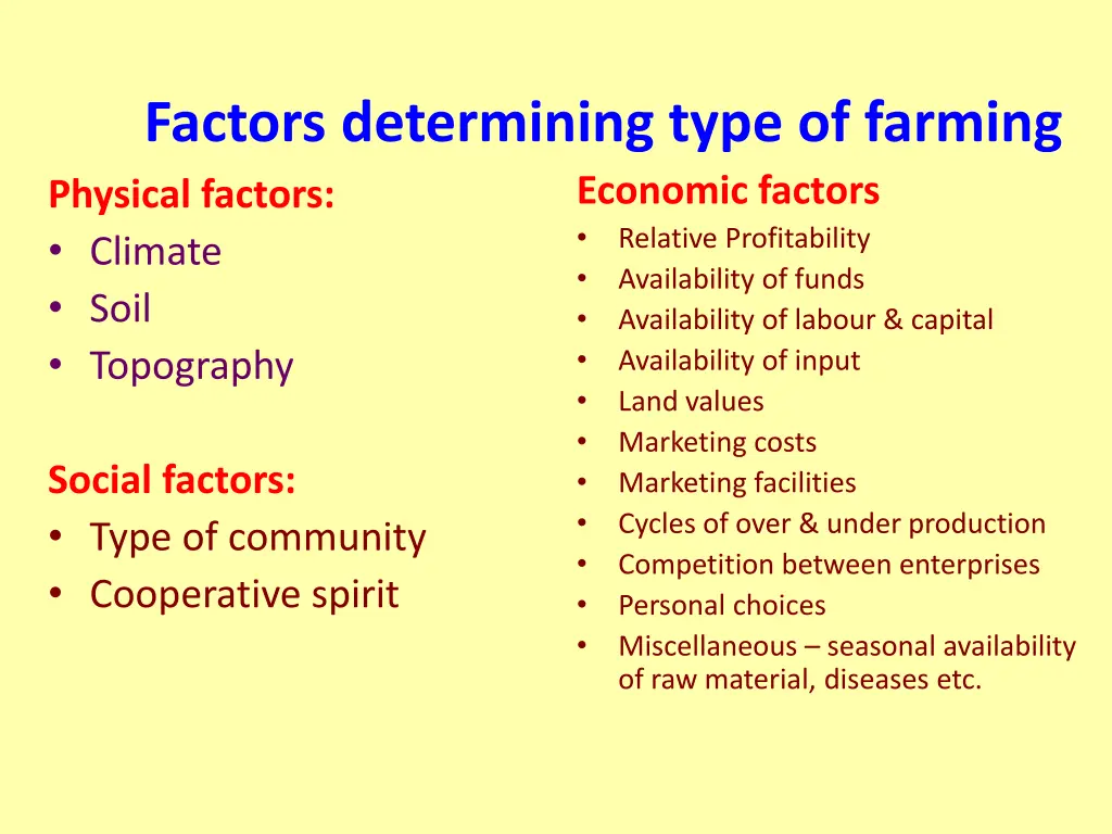 factors determining type of farming physical