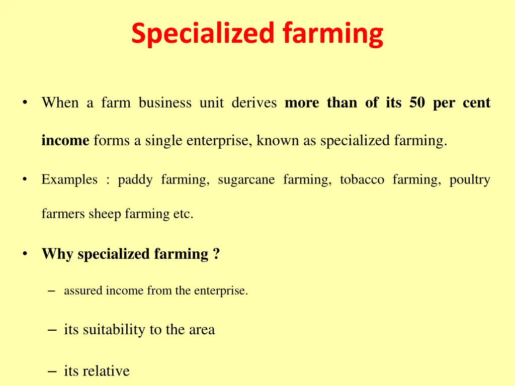 specialized farming