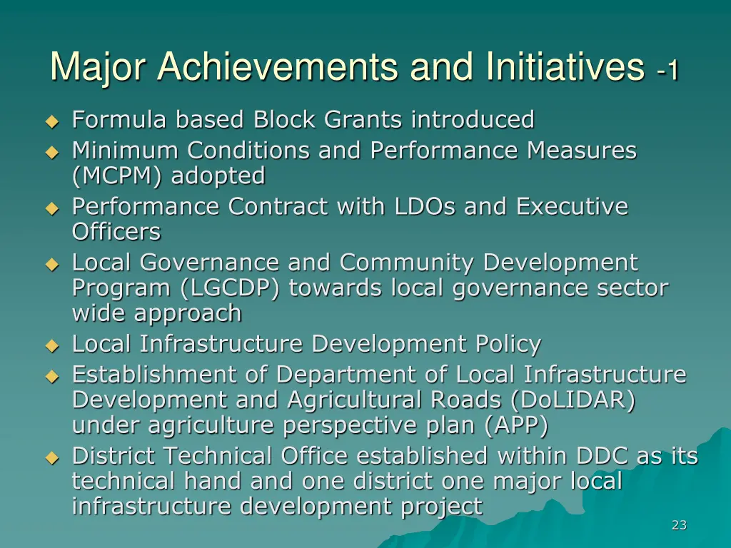 major achievements and initiatives 1