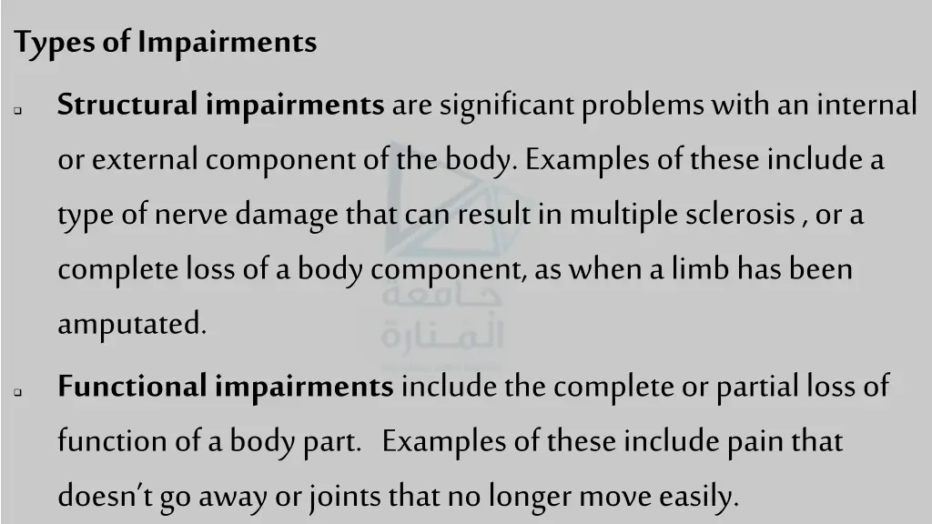 types of impairments structural impairments