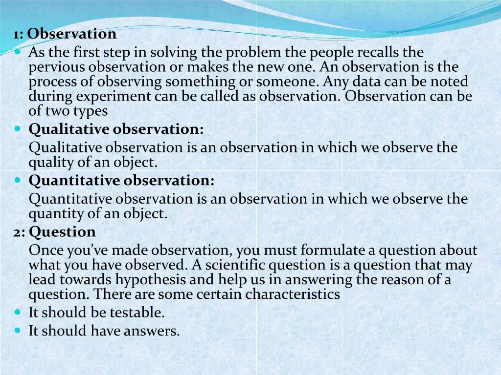 1 observation as the first step in solving