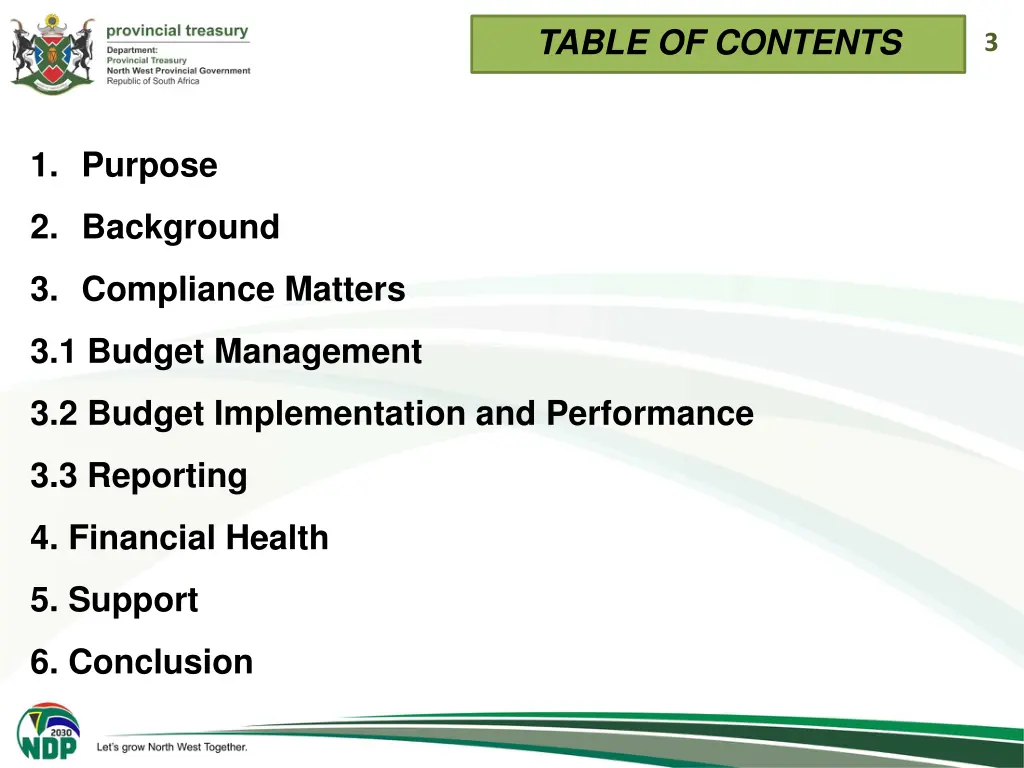 table of contents