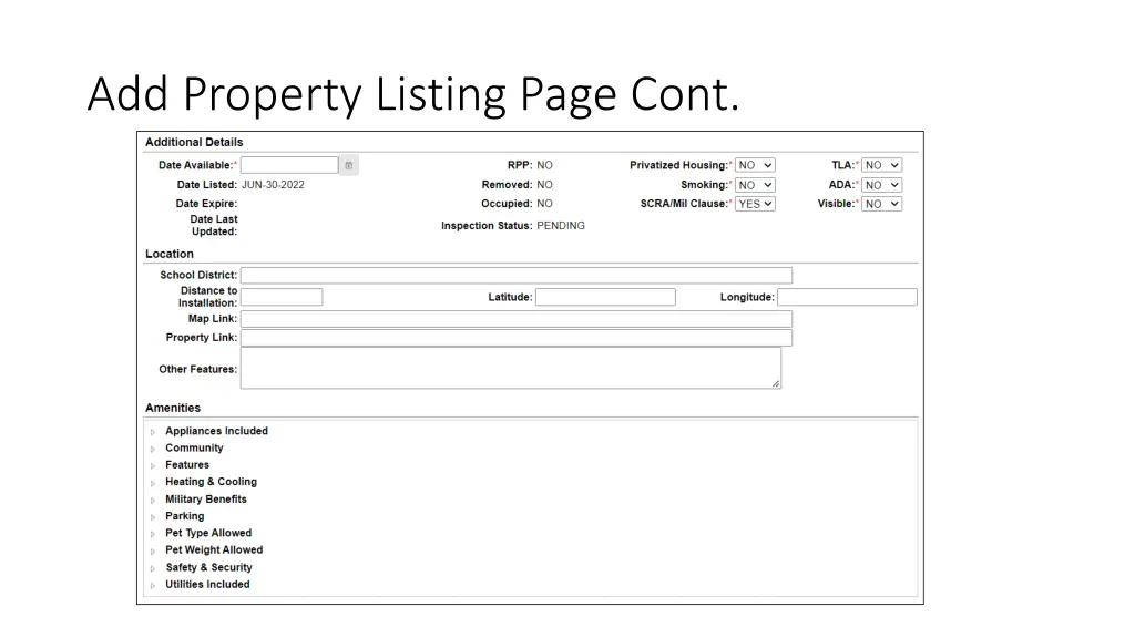 add property listing page cont