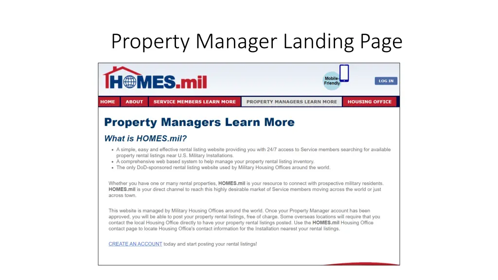 property manager landing page