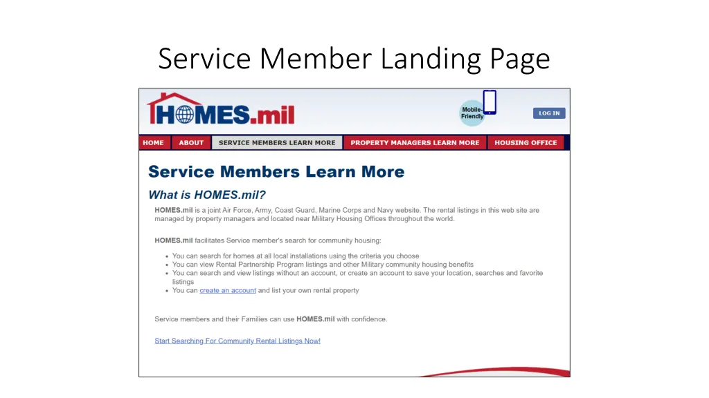 service member landing page