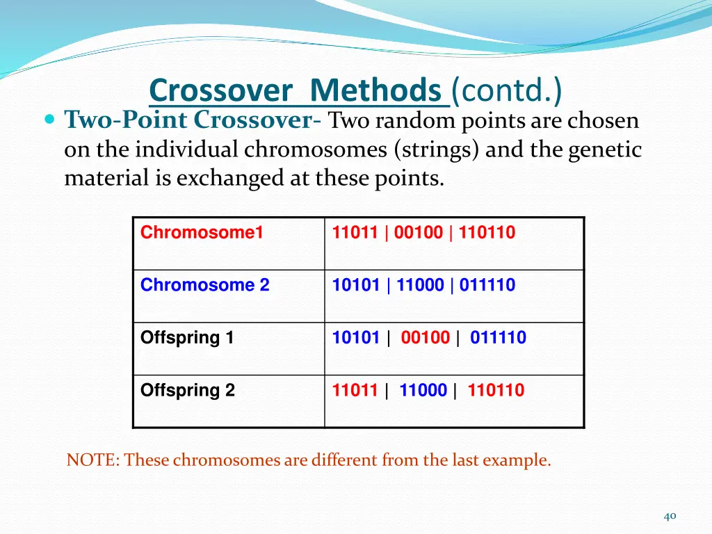 crossover methods contd two point crossover