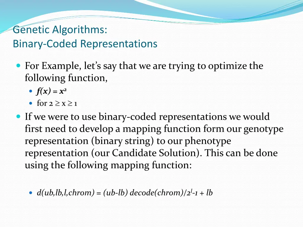 genetic algorithms binary coded representations