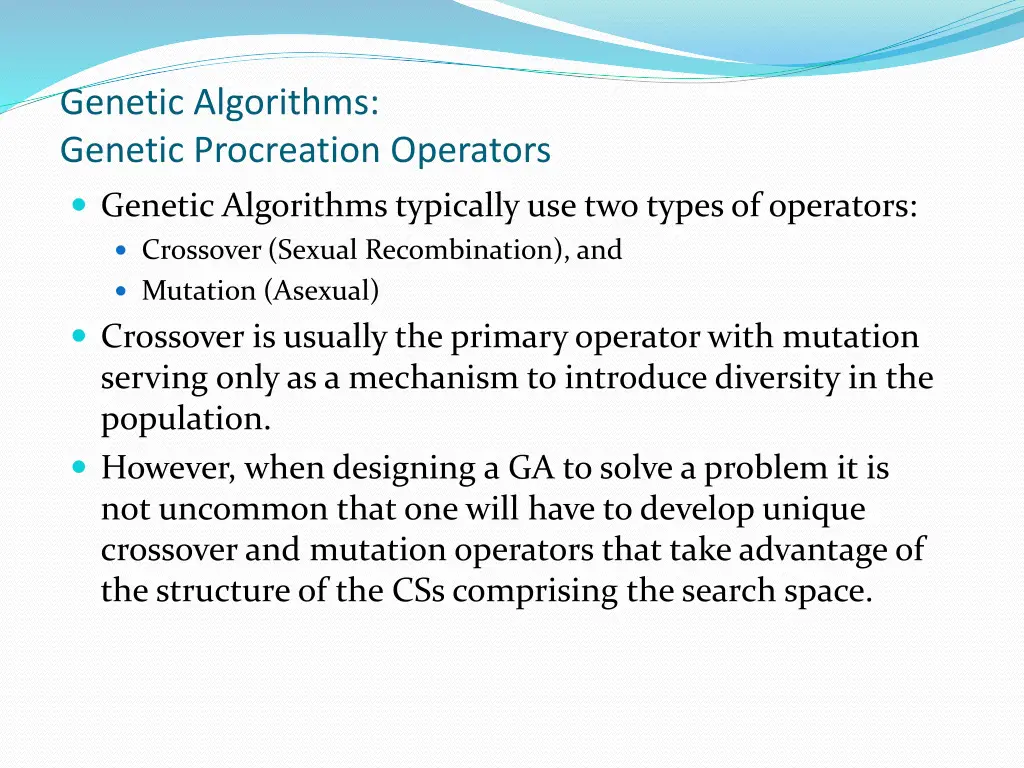 genetic algorithms genetic procreation operators