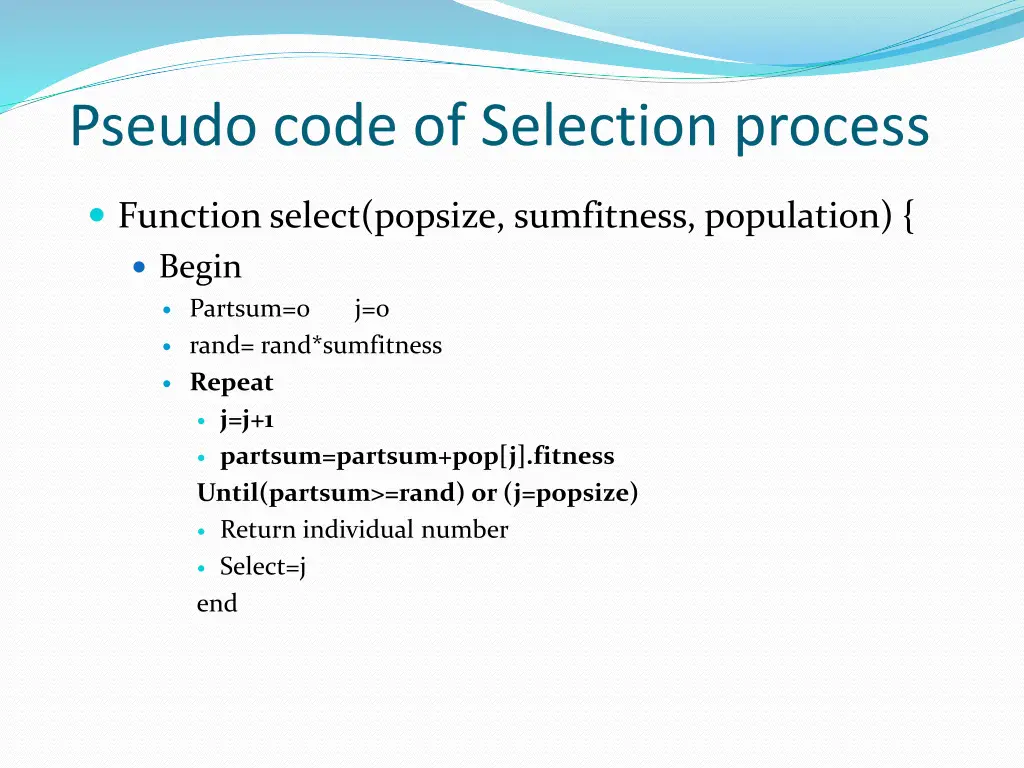 pseudo code of selection process