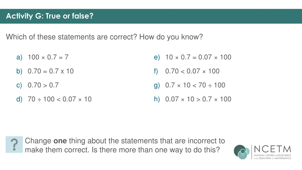 activity g true or false