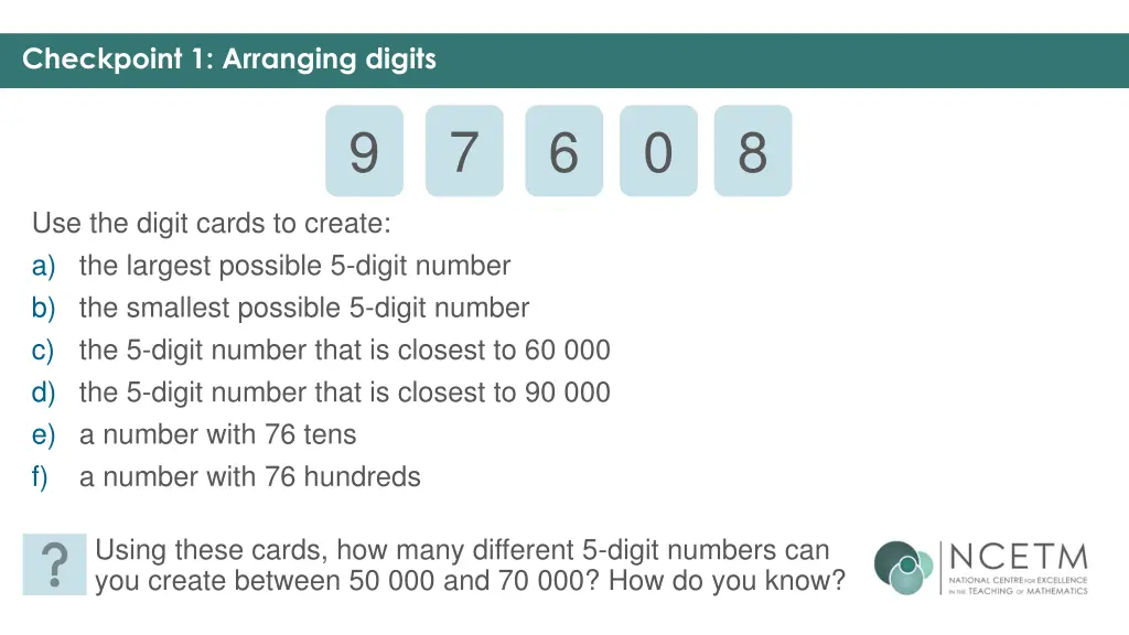 checkpoint 1 arranging digits