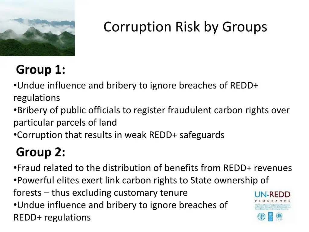 corruption risk by groups