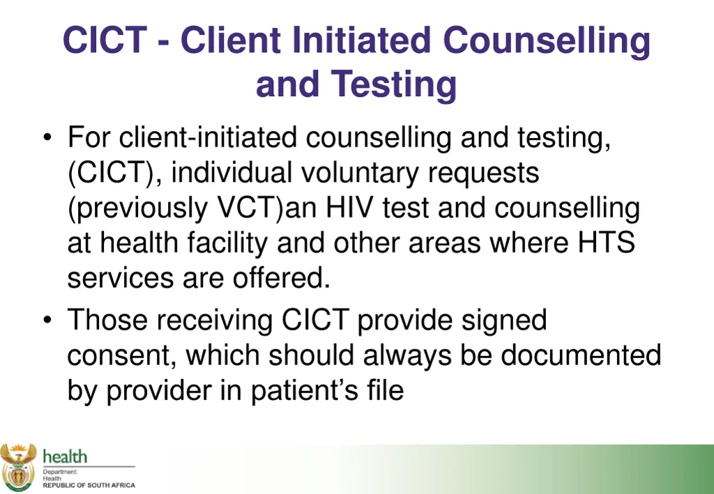 cict client initiated counselling and testing