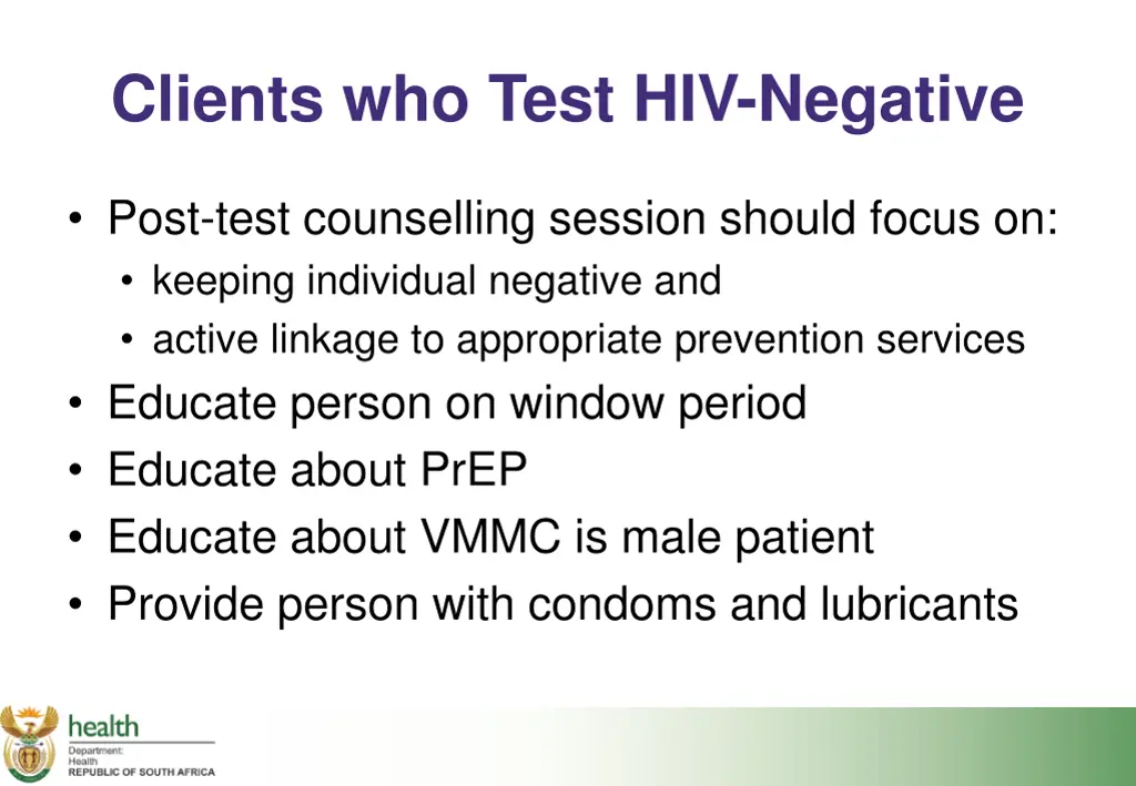 clients who test hiv negative