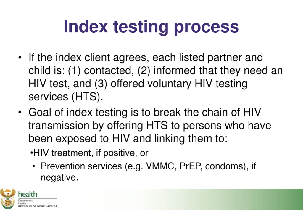 index testing process