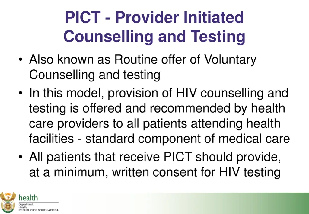 pict provider initiated counselling and testing