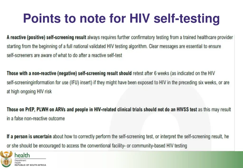 points to note for hiv self testing