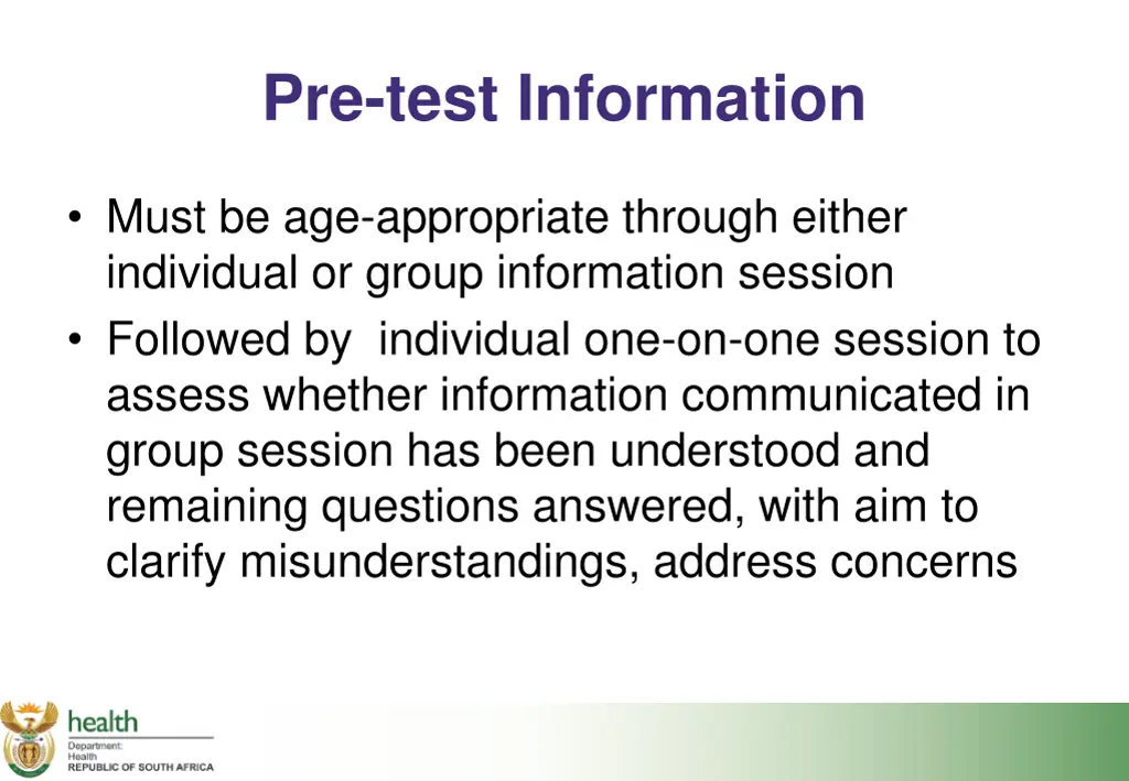 pre test information