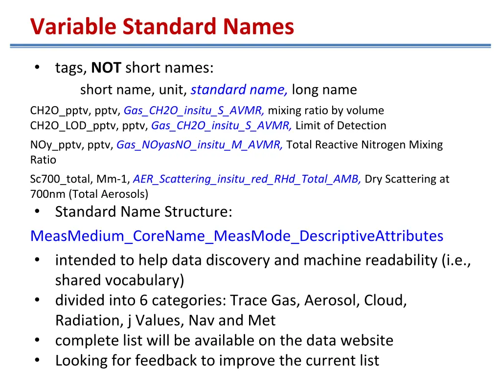 variable standard names