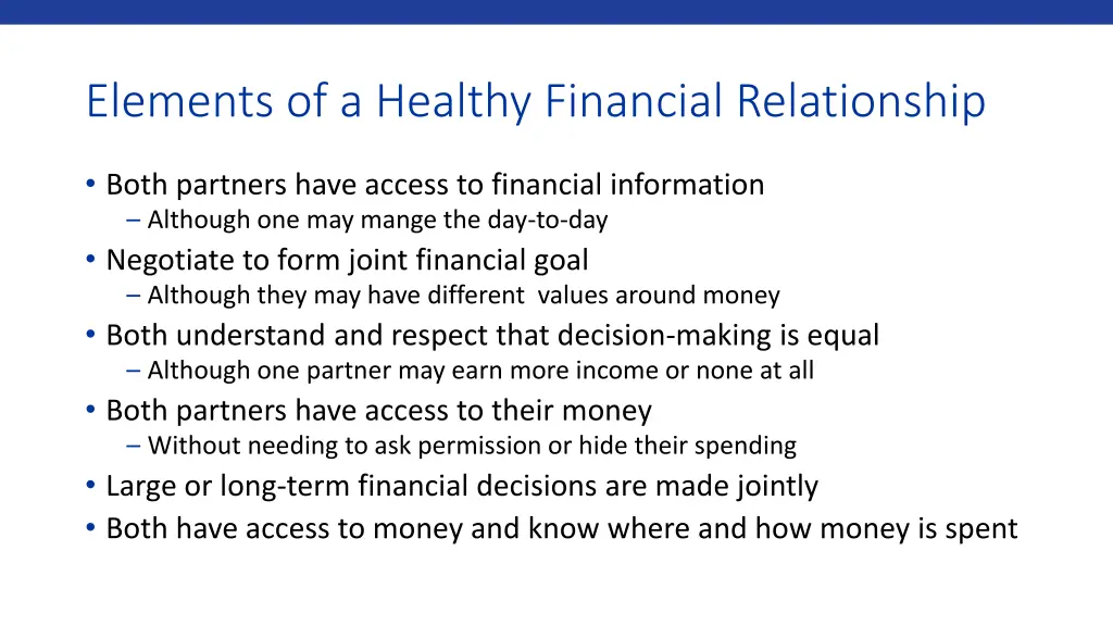 elements of a healthy financial relationship