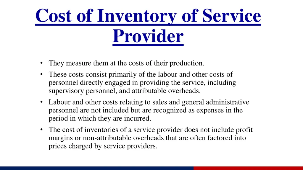 cost of inventory of service provider