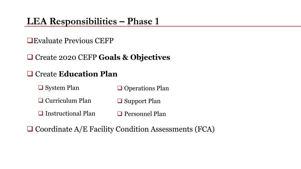 lea responsibilities phase 1