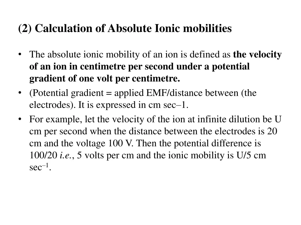 2 calculation of absolute ionic mobilities