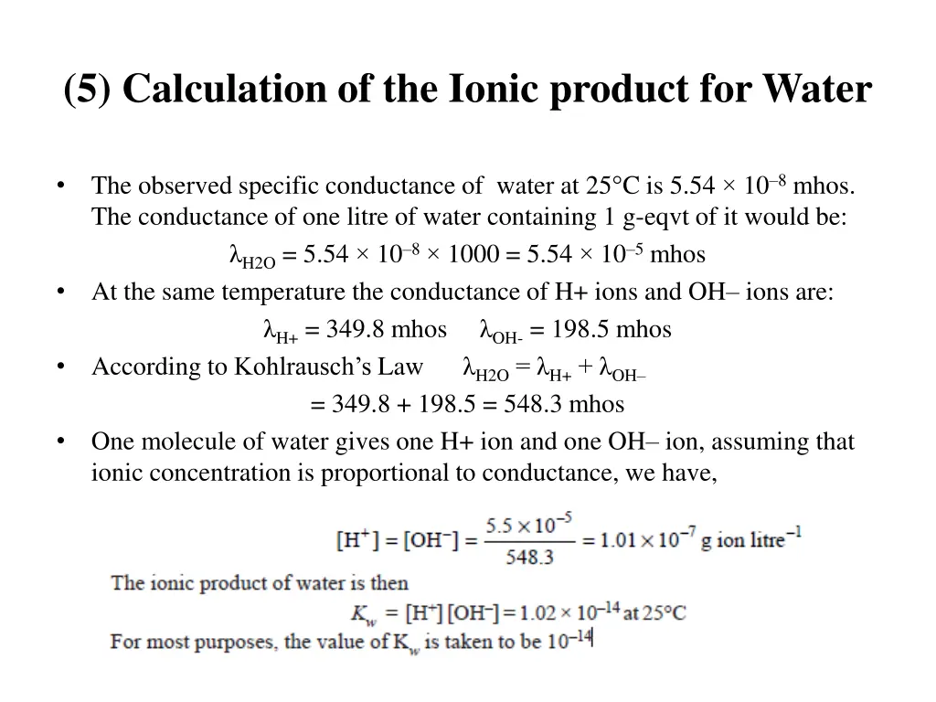 5 calculation of the ionic product for water