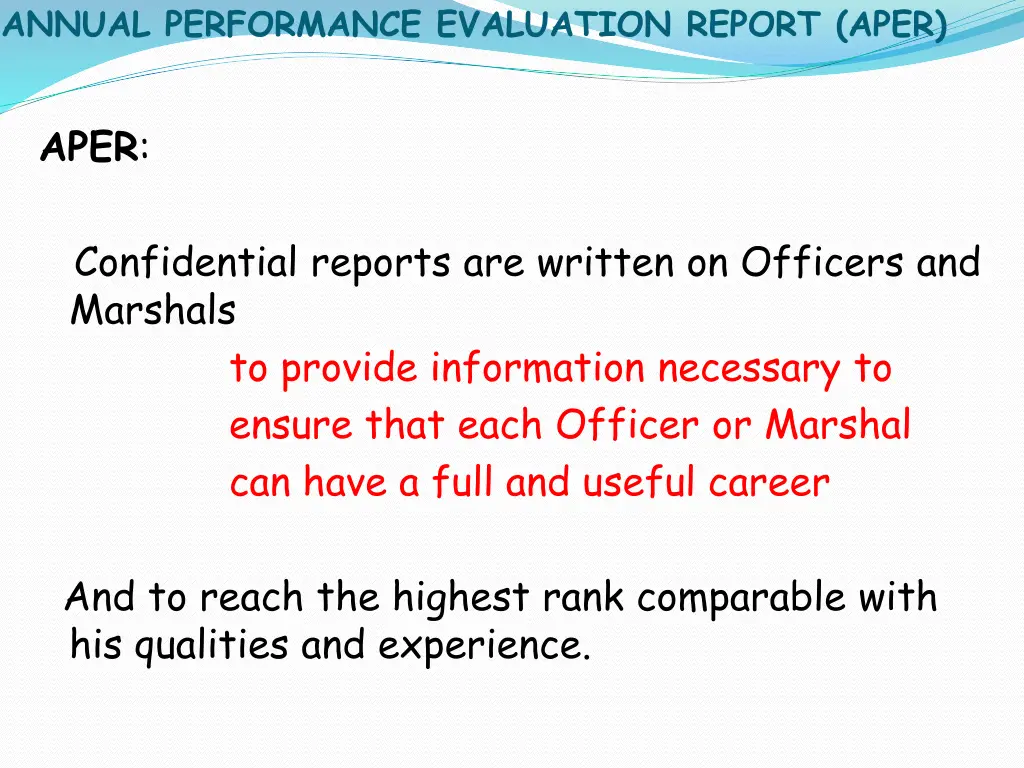 annual performance evaluation report aper