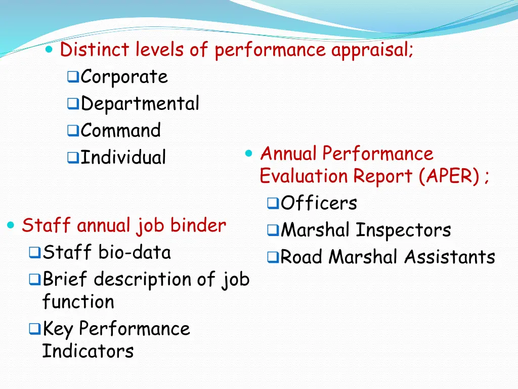 distinct levels of performance appraisal