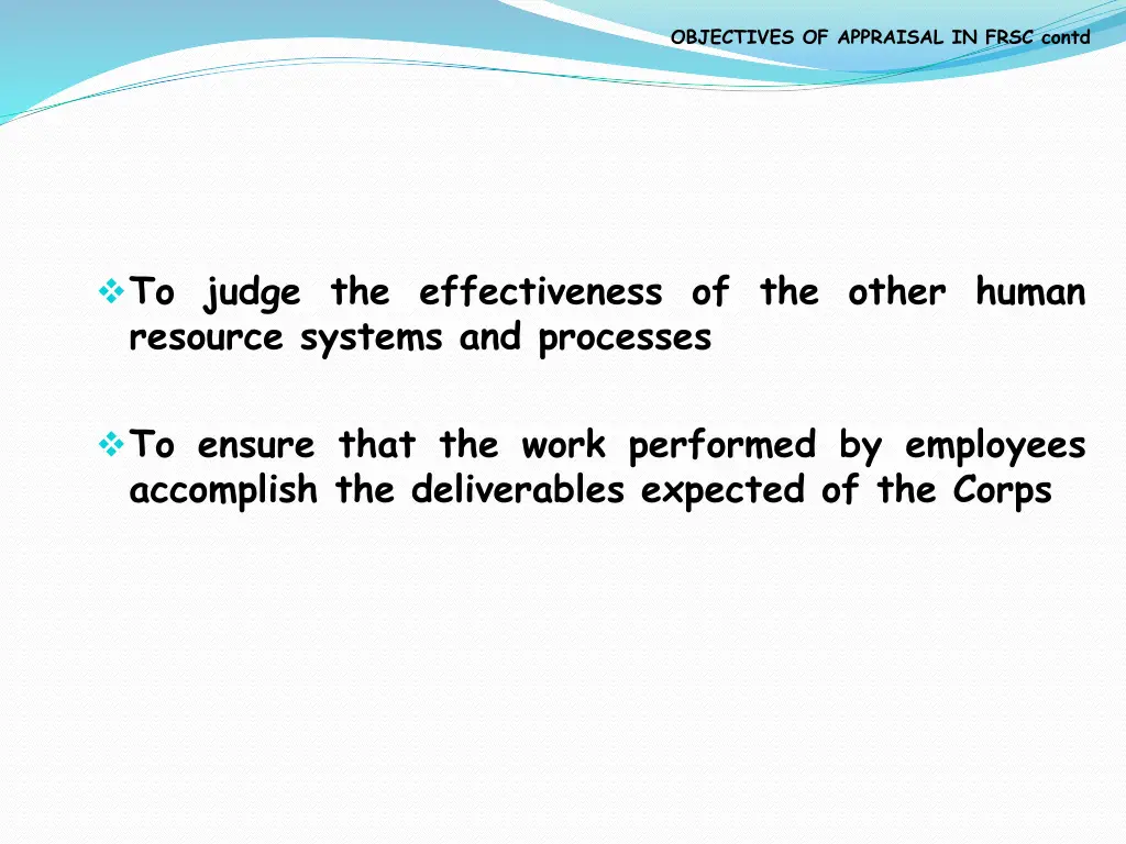 objectives of appraisal in frsc contd 3